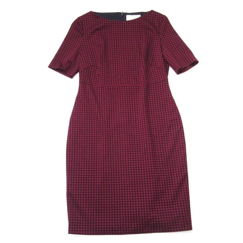 NWT BOSS Hugo Boss Dalula in Red Black Houndstooth Bateau Neck Sheath Dress 10 - Picture 3 of 12